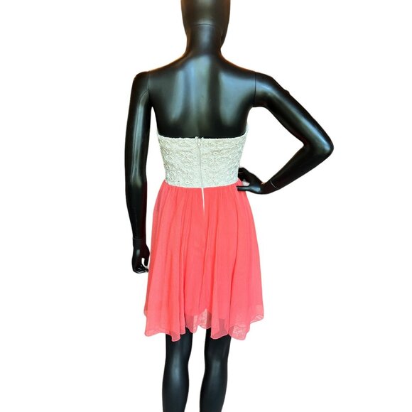 Gold Crochet & Peach Chiffon Short Dress - Picture 3 of 5